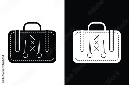 suture kit icon silhouette vector illustration design black white background