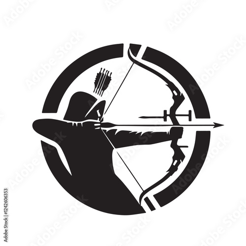 Archery Silhouette line art vector illustration on white background