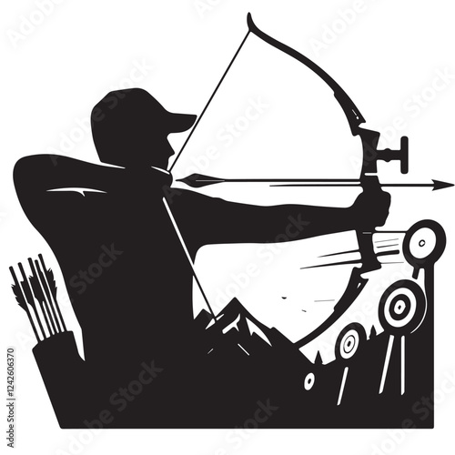 Archery Silhouette line art vector illustration on white background