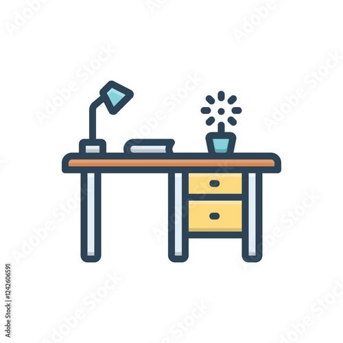 Color illustration icon for desk