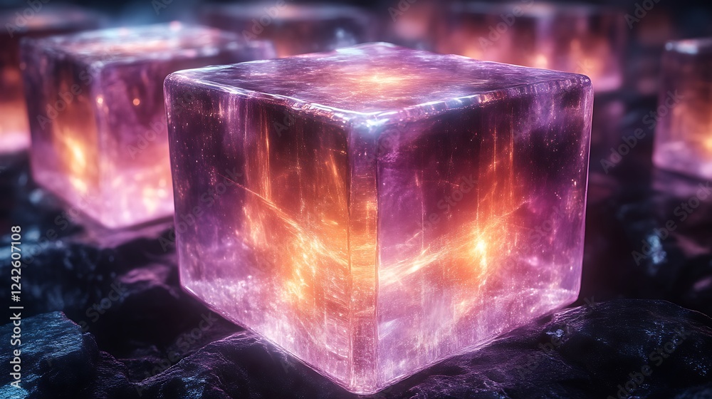Luminous Cubes Glowing With Inner Light Energy Luminous Cubes Glowing With Inner Light Energy