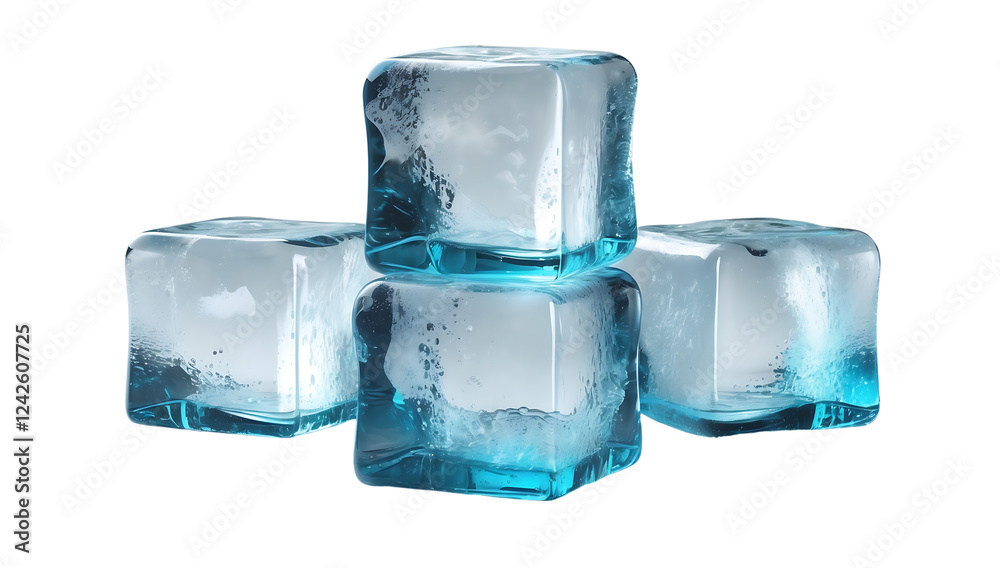 Clear Ice Cubes Stacked in Pyramid Formation: AI-Generated Design on Transparent Background Clear Ice Cubes Stacked in Pyramid Formation: AI-Generated Design on Transparent Background