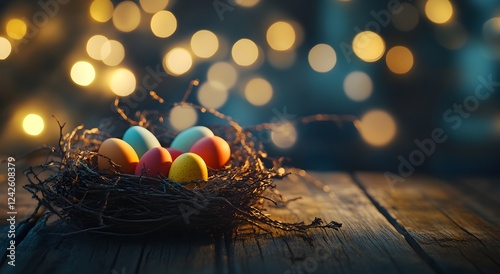 Emmpty wooden table background - easter spring theme