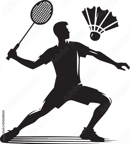 Badminton Silhouette line art vector illustration on white background