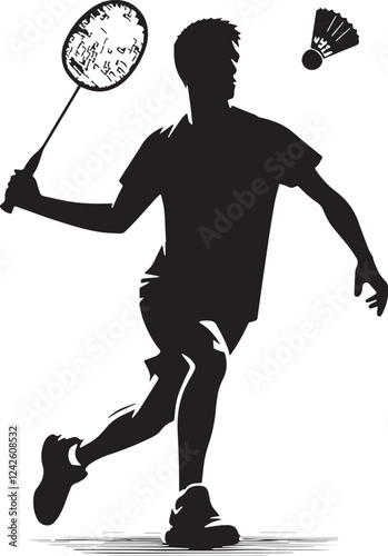 Badminton Silhouette line art vector illustration on white background