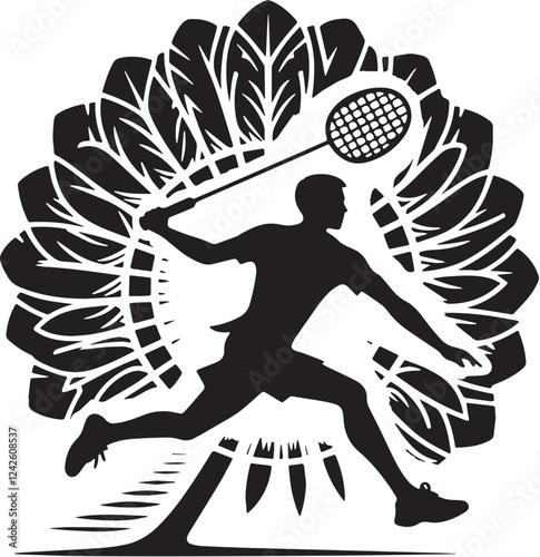 Badminton Silhouette line art vector illustration on white background