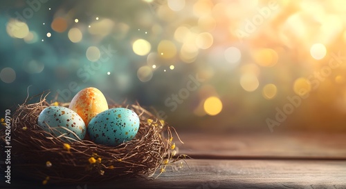 Emmpty wooden table background - easter spring theme