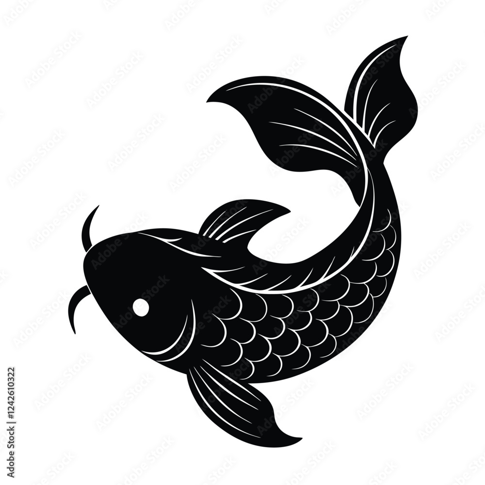 Obraz premium Koi Silhouette Vector Art and Black Koi Fish Illustration Design