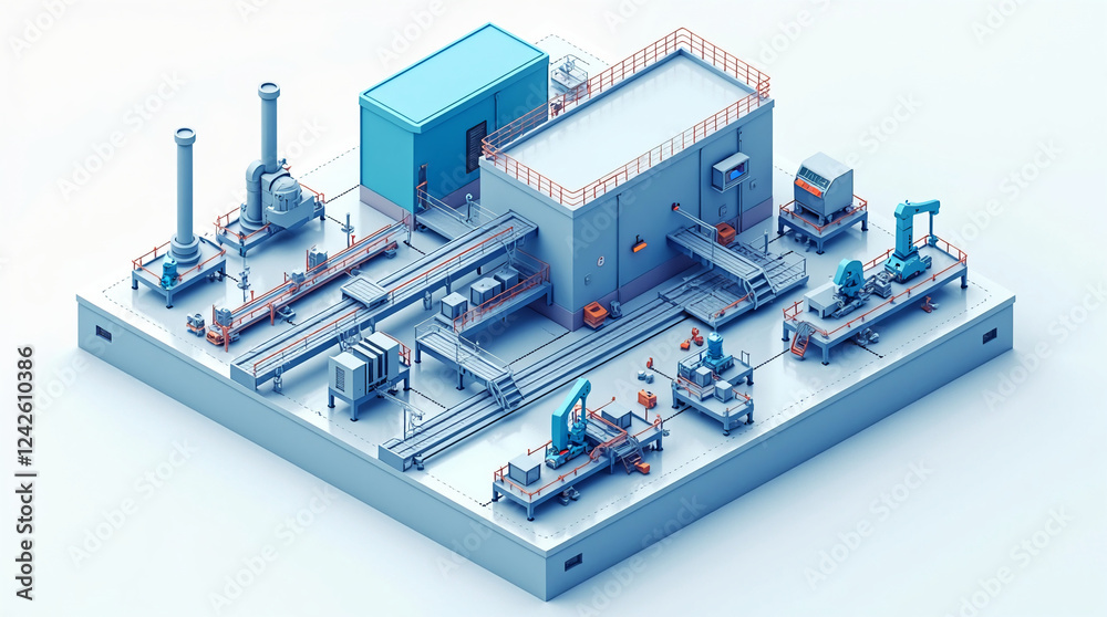 Isometric Smart Factory with Automated Assembly Lines Isometric Smart Factory with Automated Assembly Lines