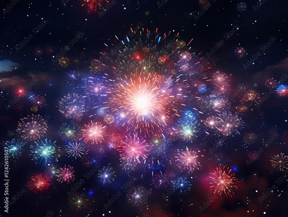 Vibrant Fireworks Display Illuminating the Night Sky Vibrant Fireworks Display Illuminating the Night Sky
