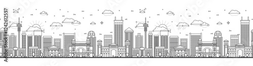 Seamless pattern with Outline Johannesburg South Africa City Skyline with Modern and Historic Buildings Isolated on White. Johannesburg Cityscape with Landmarks.
