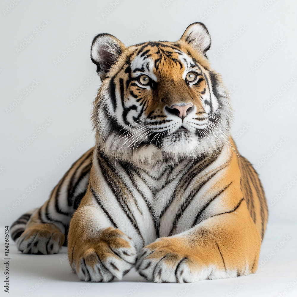 Tiger Lying Down Isolated on White Background
Tiger Lying Down Isolated on White Background