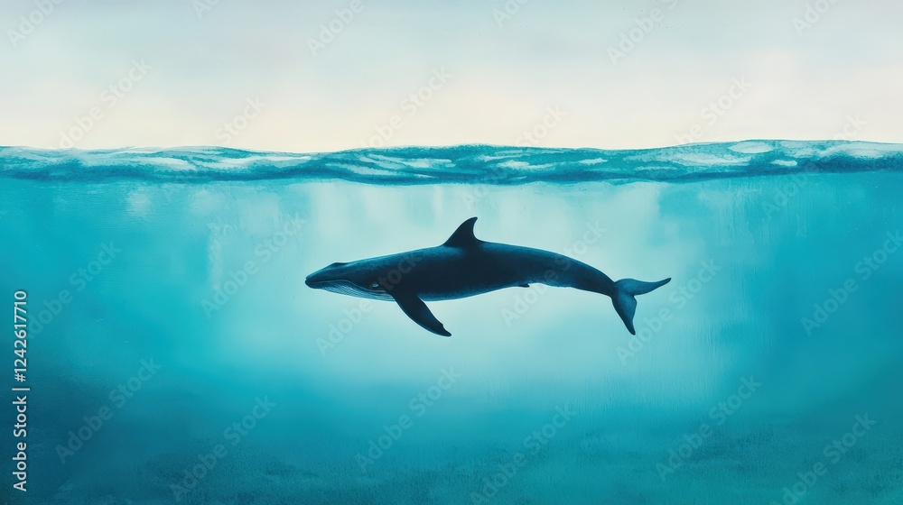Fototapeta premium Elegant Dolphin Swimming Beneath the Water Surface