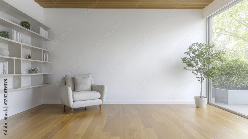 Fototapeta premium Bright and airy living room with minimalist design and natural light