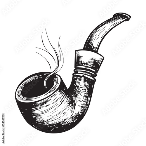 Hand Drawn Vintage Smoking Pipe Vector Illustration. Detailed Retro Style Image on white background.