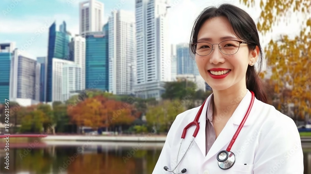 japanese female doctor on city background japanese female doctor on city background
