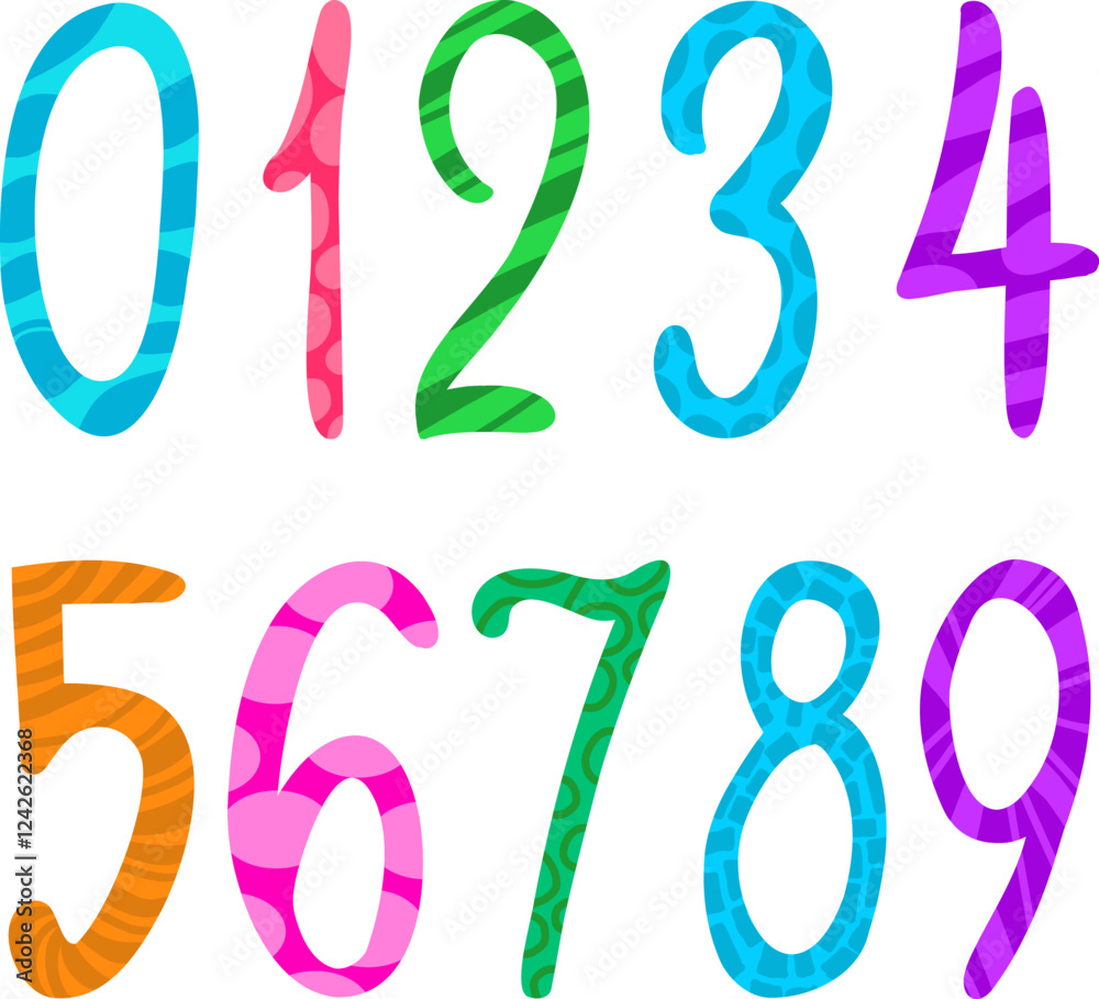 Vector cartoon numbers, mathematical symbols for children, learning, schools, kindergartens Vector cartoon numbers, mathematical symbols for children, learning, schools, kindergartens