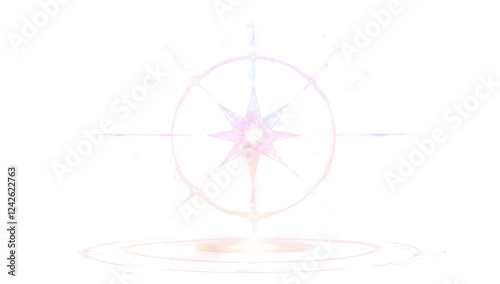 Glowing Mystical Compass Star with Ethereal Light Effect on Transparent Background, Fantasy Magic Symbol for UI, Tarot, and Astrology Designs