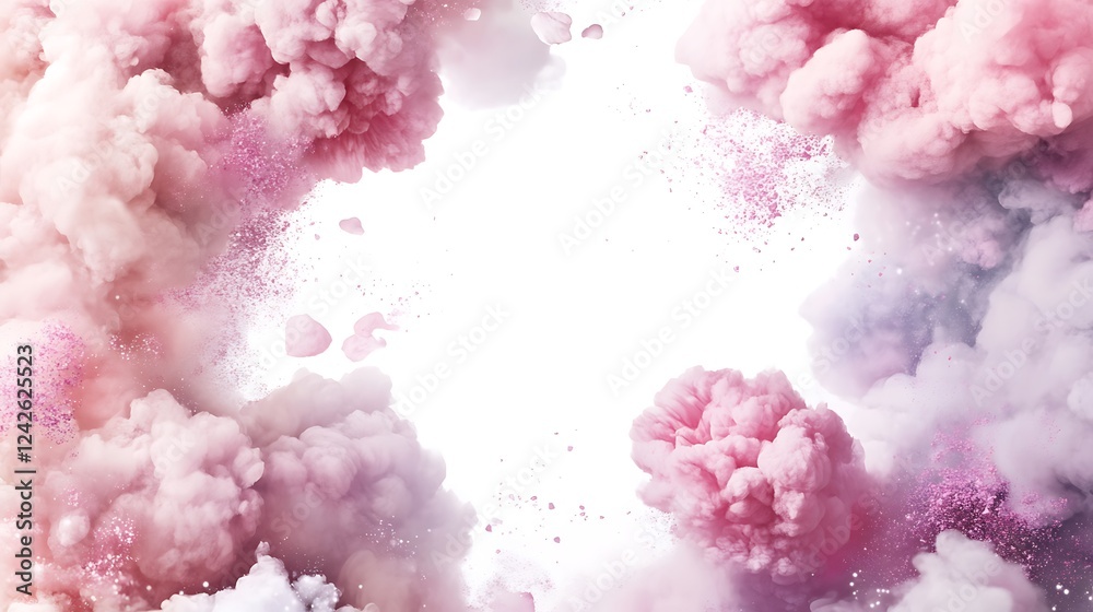 Fototapeta premium Pink, purple ink clouds, white background, design