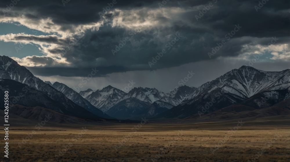 Majestic Mountain Range Under a Dramatic Sky
