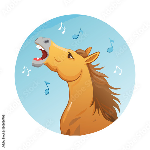 Light brown horse singing watercolor painting vector art design