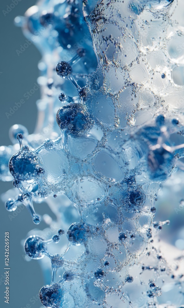 Detailed Microscopic View of a Blue Molecular Structure with Intricate Connections and Fluidity Detailed Microscopic View of a Blue Molecular Structure with Intricate Connections and Fluidity