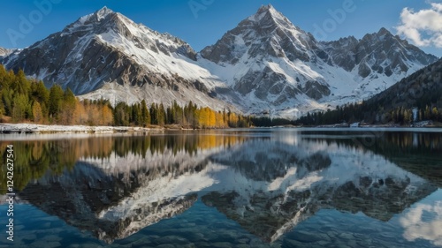 Serene Mountain Lake Reflection in Autumn