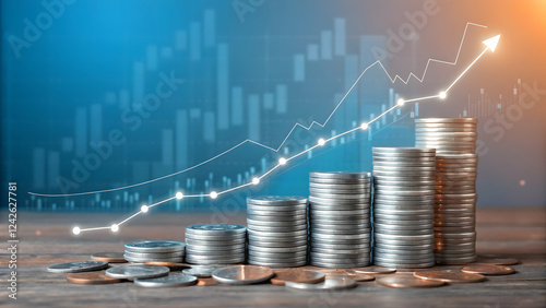 financial graph with coins