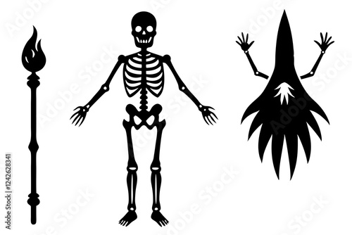 Skeletons and Spells Vector Set – Mystical Line Art & Halloween Illustrations