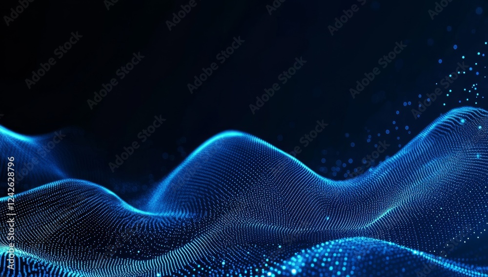 Blue digital wave flowing, dark background, website banner Blue digital wave flowing, dark background, website banner