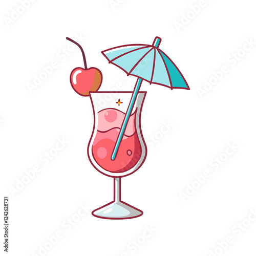 Summer cherry drink with umbrella watercolor vector art design