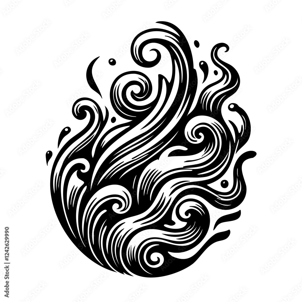 Fototapeta premium Stylized Fire and Water Elemental Swirls Illustration