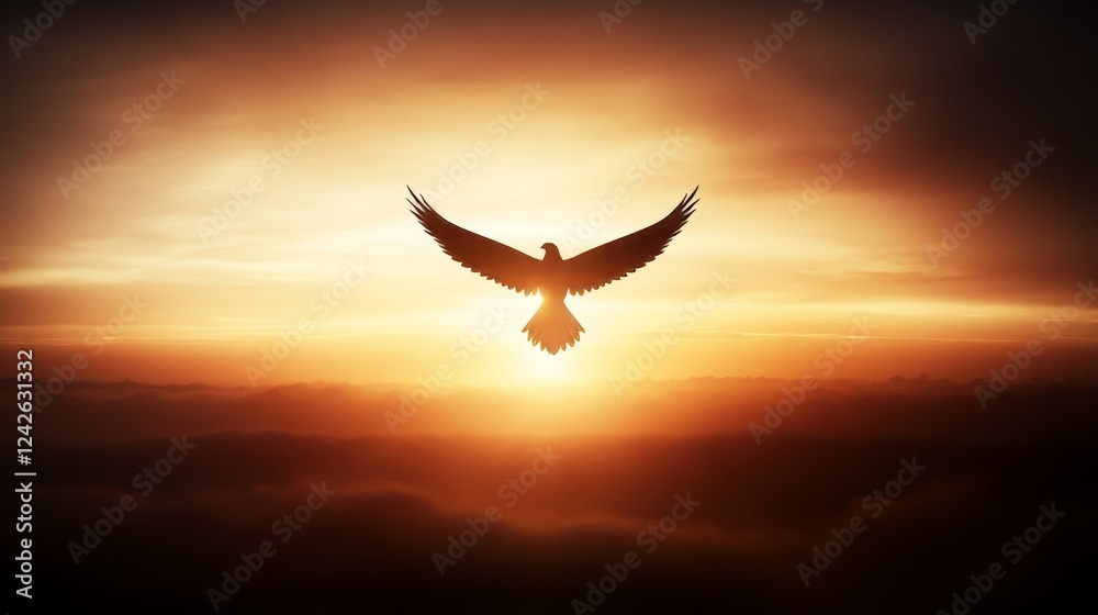 Fototapeta premium Soaring Eagle Silhouette at Sunset, Divine Flight