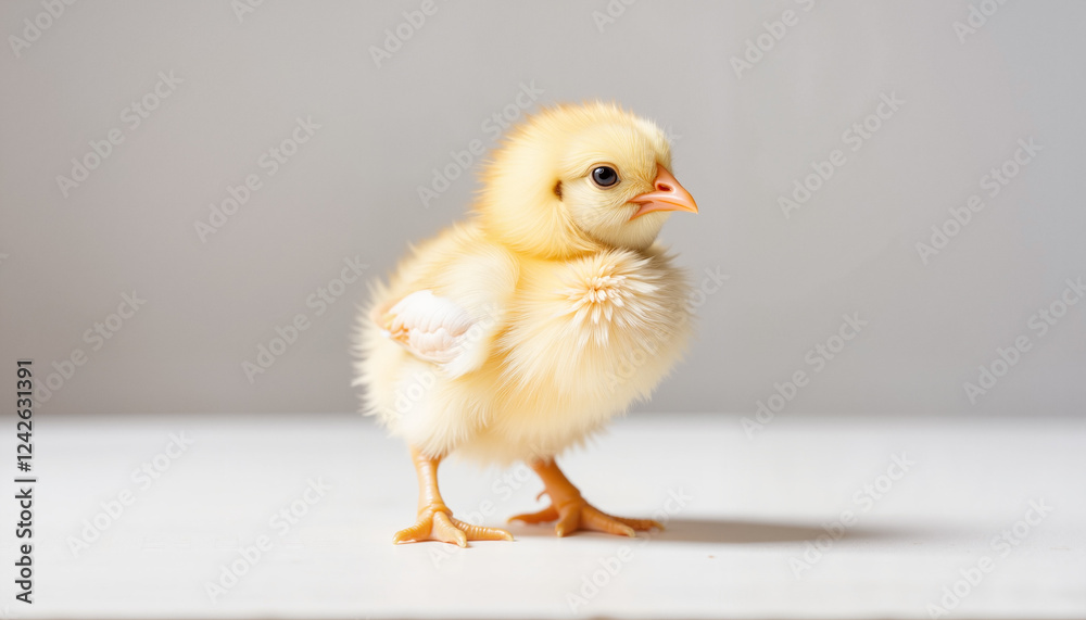 Baby chick standing on white surface Baby chick standing on white surface