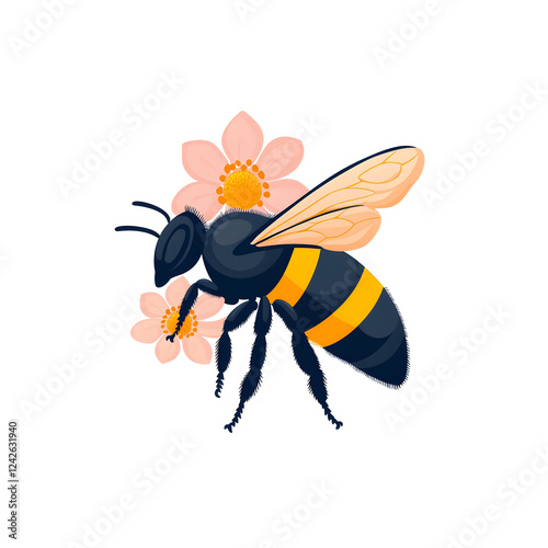 Colorful Bee Pollinating Flower Against Vibrant Floral Background