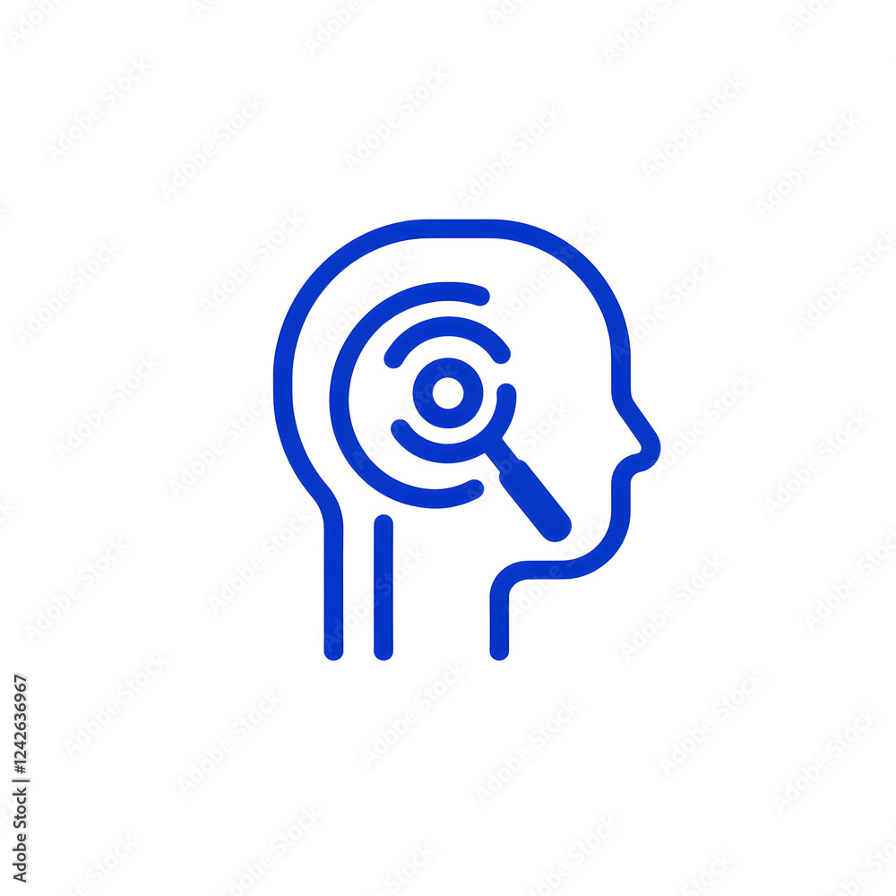 Profile of a human head with a magnifying glass icon illustration Profile of a human head with a magnifying glass icon illustration