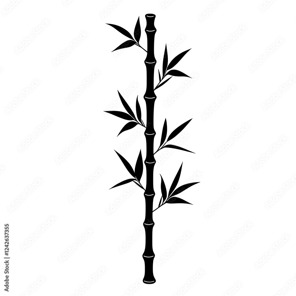 Fototapeta premium Black and White Bamboo Illustration with Leaves and Stems Design