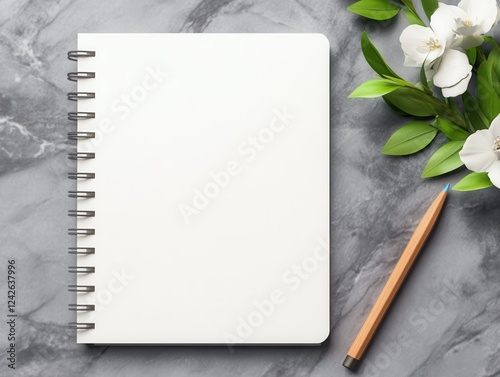 Minimalist Workspace Design Featuring Clean Desk Arrangement with Notebook and Decor Elements