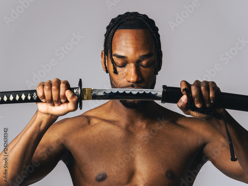 japanese sword, katana, black, african, man, samurai, ninja, bushido, japan, meditation, mindfulness, warrior, active, adult, bodybuilding, activity, fight, dreadlocks, yasuke, sengoku period, upper b photo