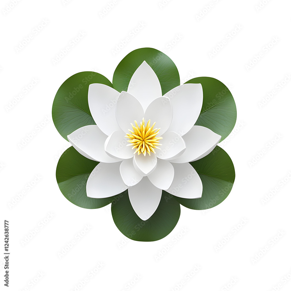 Elegant White Lotus Blossom with Green Leaves Isolated on Black Background Elegant White Lotus Blossom with Green Leaves Isolated on Black Background