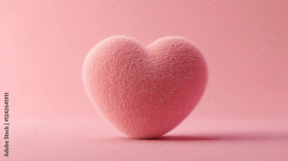 Fluffy Heart with Furry Texture on Pastel Background Fluffy Heart with Furry Texture on Pastel Background