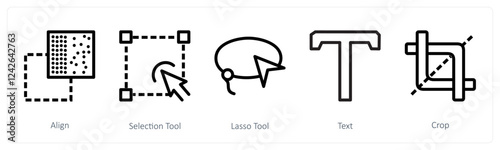 A set of 5 design icons as align, selection tool, lasso tool