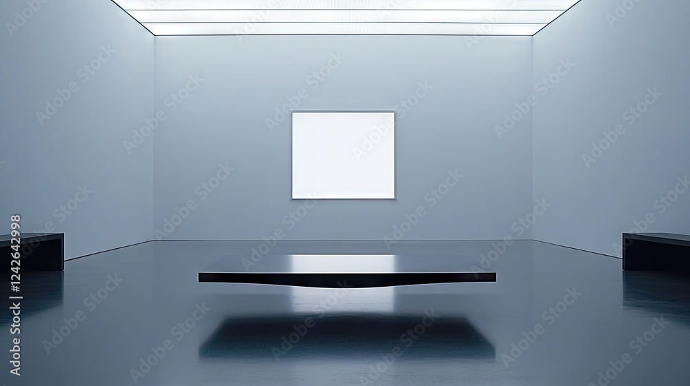 Minimalist home dcor with a single empty picture frame on a white wall, complemented by sleek furniture. Minimalist home dcor with a single empty picture frame on a white wall, complemented by sleek furniture.