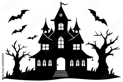 Haunted House – Spooky Vector Illustration & Line Art Set