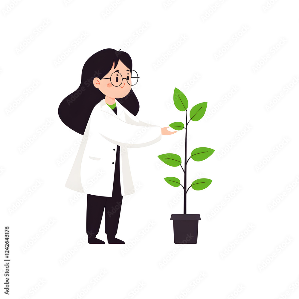 Scientist in Lab Coat Nurturing a Green Plant in a Pot Scientist in Lab Coat Nurturing a Green Plant in a Pot