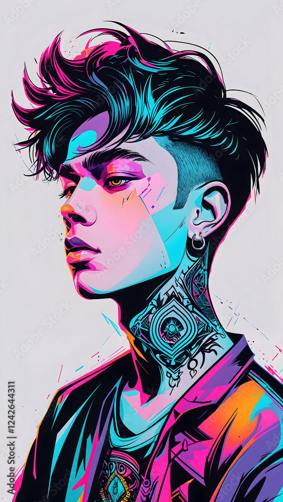 Fototapeta premium young man with tattoo on face