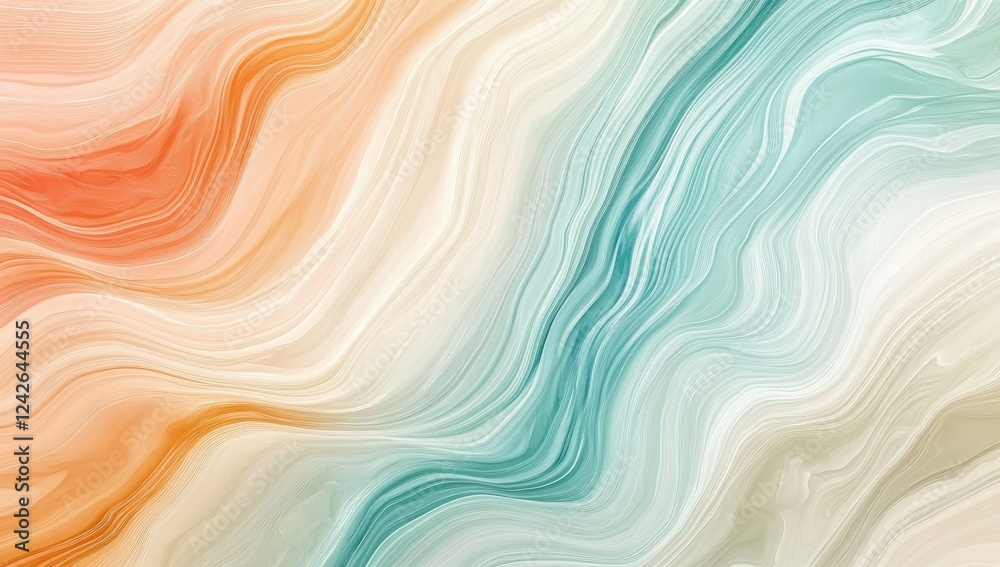 Fototapeta premium Abstract Swirls in Coral and Aqua: A mesmerizing abstract art piece with swirling, fluid lines in hues of coral and aqua, creating a dynamic and visually captivating backdrop. 
