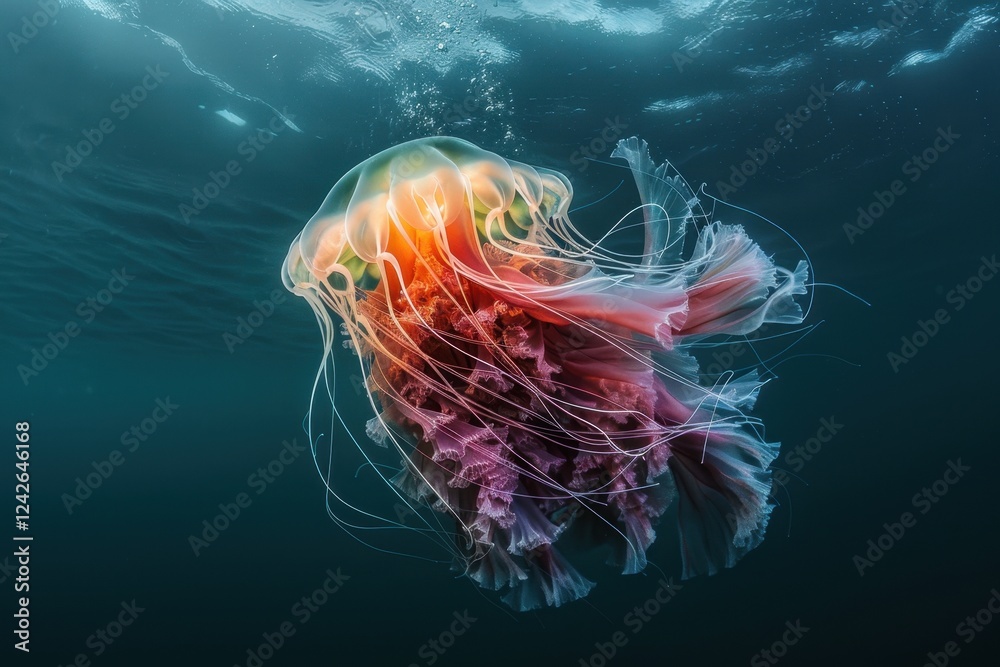 Fototapeta premium Stunning Underwater Jellyfish in Vibrant Colors