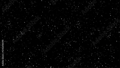 White snowflakes on a black background winter, snowflake. Chaotic white star bokeh on a isolated black background. falling blurry bokeh snow overlay, starry sky. 