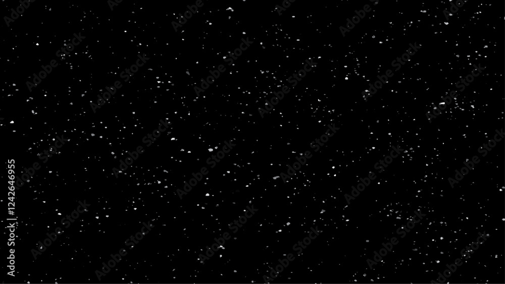 Obraz premium Falling small factured snow on a black background. Starry night sky. Galaxy space background. Glowing stars in space. Night sky with plenty stars. 